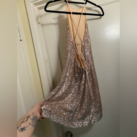 Pink Sequin Backless Mini Party Dress sz Med barbiecore - Picture 3 of 10